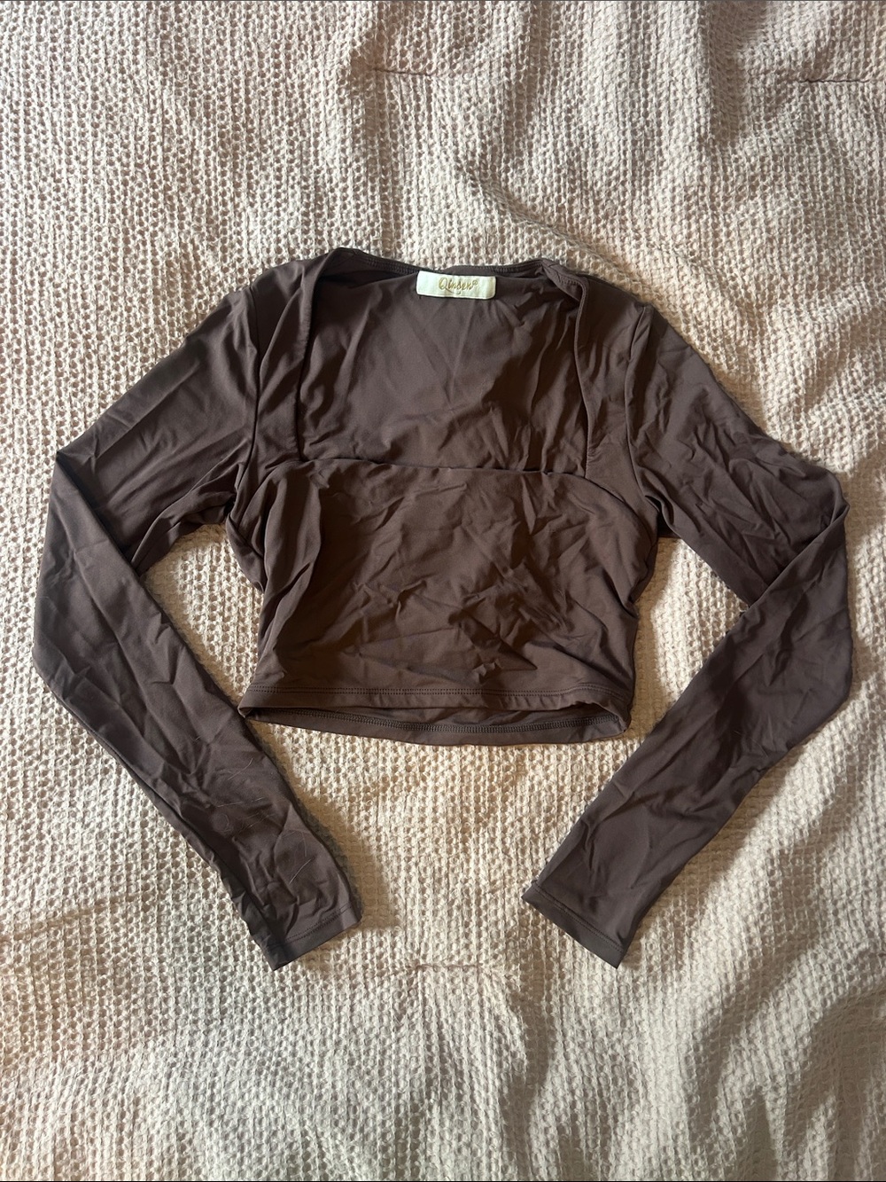 Amazon Qinsen Long-Sleeve Brown Square-Neck Crop Top